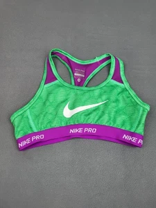 Nike Pro Sports Bra Girls Medium Green Lightweight Stretch Support Athletic - Picture 1 of 8