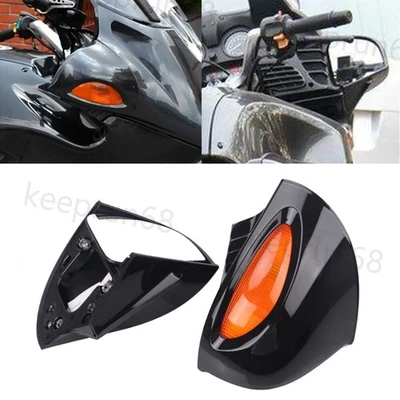 Espejos retrovisores negros brillantes con señales de giro ámbar para BMW R1100RT R1150RT RT-P Foto 1 de 4