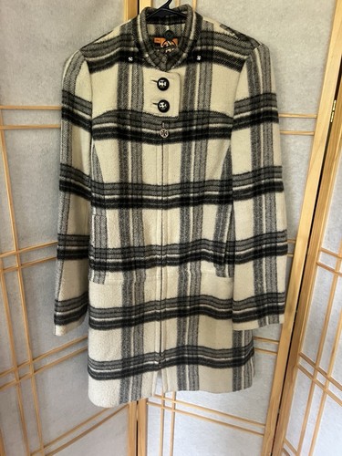 Cappotto donna Tory Burch a quadri nero e panna vintage