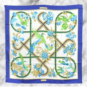 Sciarpa scialle Hermès Carre 90 Caraibes blu verde multicolore seta senza scatola senza etichette - Foto 1 di 9