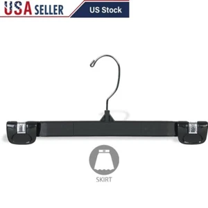 Heavy Duty Black Plastic Hangers W/ Grip Lock Clips Pants Skirts Shorts New - Picture 1 of 5