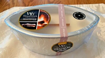 Vela elipse WoodWick blanca teca nueva, sellada, en recipiente hecho a mano ¡debes ver! Foto 1 de 3