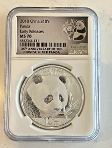 2018 China Silver S10Y Panda Coin NGC MS 70 Early Releases (35th Anniversary) - Picture 1 of 2