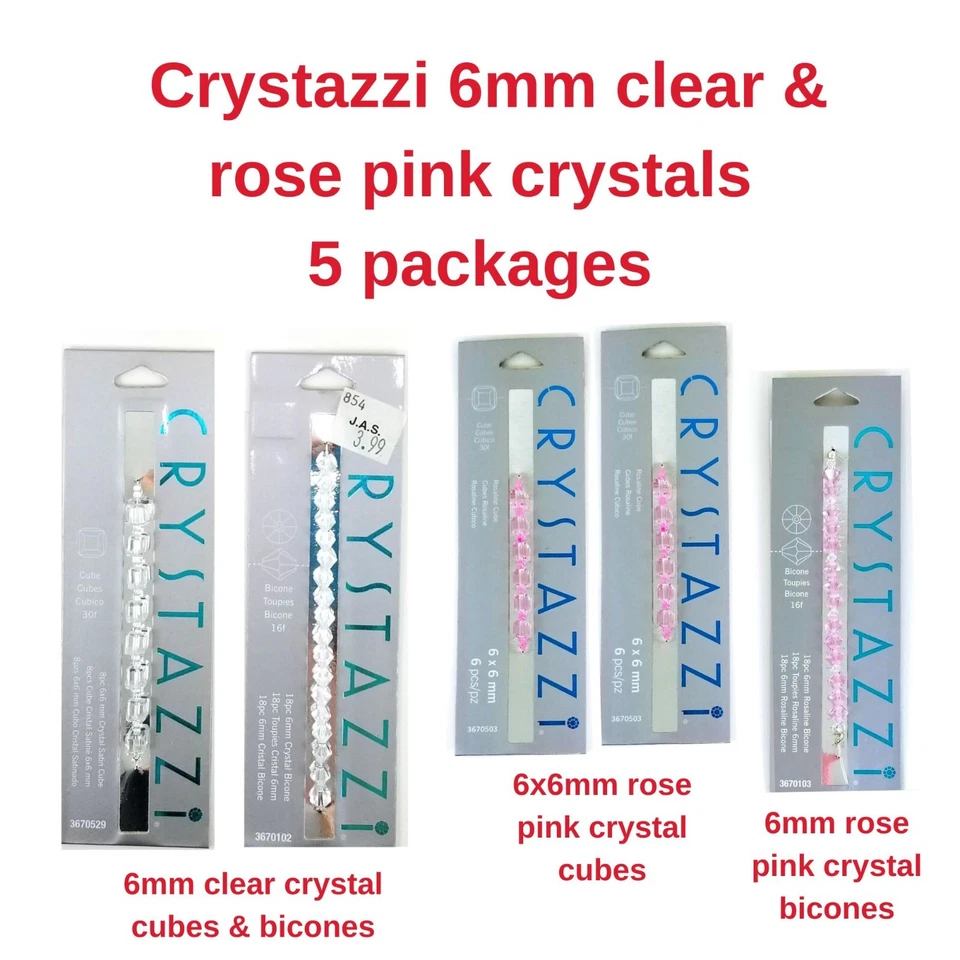 Cubos y bicones de cristal de 6 mm transparentes y rosas para hacer joyas artesanías 583-0044 Foto 1 de 1