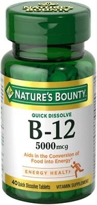 Nature's Bounty Vitamin B12 Quick Dissolve Tablets No Gluten 5000mcg 40Ct 6 Pack - Picture 1 of 2