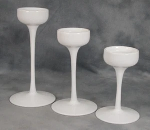 Set of 3 Vintage Ikea Blomster White Glass Tall Stem Candle Tealight Holders - Picture 1 of 4