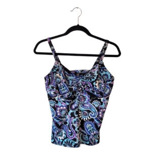 Lands End schwarz Paisley Print Schwimmen Tankini Top Größe 10DDD - Bild 1 von 6