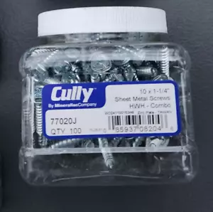 (100) Cully 77020J 10 x 1-1/4" Sheet Metal Screw, Hex Washer Head Combo Phillips - Picture 1 of 1