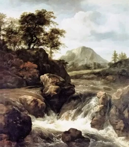 Oil painting jacob van ruisdael - a waterfall iew in summer season free shipping - Picture 1 of 1