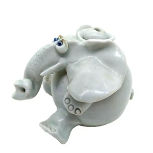 Clay Pottery Silly Elephant Incense Stick or Diffuser Holder  Signed EW - Picture 1 of 6