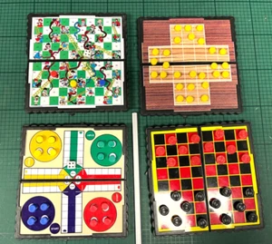 4 Mini Magnetic Travel Board Games Ludo, Snakes & Ladders, Checkers & Solitaire. - Picture 1 of 9