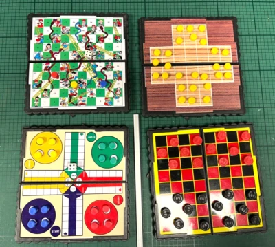 4 Mini Magnetic Travel Board Games Ludo, Snakes & Ladders, Checkers & Solitaire. - Image 1 of 4