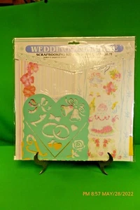 WEDDING 12x12 SCRAPBOOK PAGE KIT 6 Papers, Borders, Stickers, Template 30pc - Picture 1 of 7