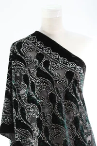 Sciarpa scialle elegante colore nero e verde smeraldo fiori seta burnout velluto avvolgente - Foto 1 di 6