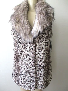 ADRIENNE LANDAU ANIMAL DESIGN FAUX FUR SLEEVELESS VEST WITH COLLAR SIZE L - NWT - Picture 1 of 7