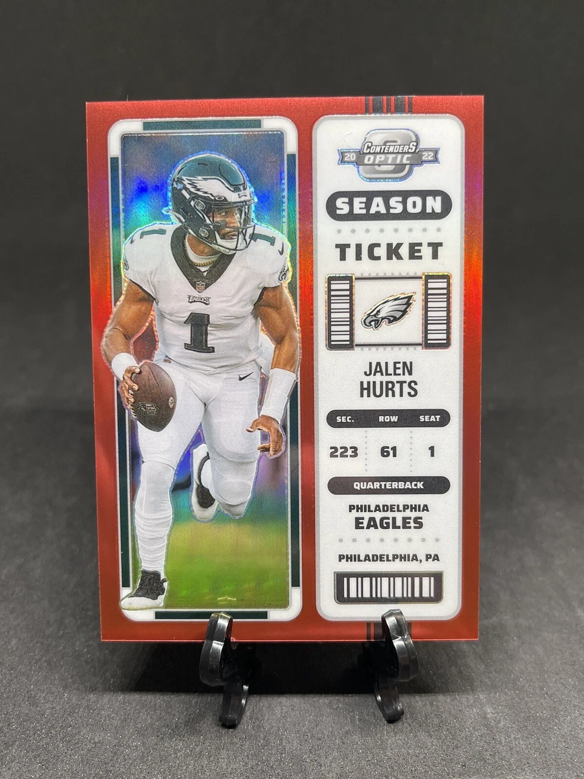 2022 Contenders Optic Jalen Hurts #43 Red Prizm Season Ticket /175 Eagles SP