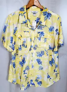 CJ Banks NWT Women's 14W Multicolor Floral Short Sleeve Button Up Easy Care Top - Picture 1 of 12