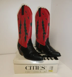 Vintage Cities Cowboystiefel grün rot schwarz Lederschaft Damen 7 1/2 M (1W-0183) - Bild 1 von 24