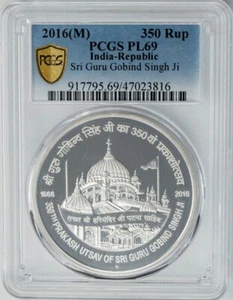 2016(M) India Republic Sri Guru Gobind Singh Ji 350 Rupees PL69 PCGS 949888-4 - Picture 1 of 4