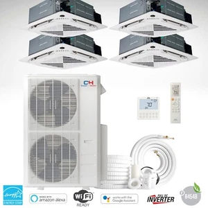 48000 BTU Four 4 Zone Cassette Mini Split Air Conditioner Heat P 9K+9K+12k+24K - Picture 1 of 13