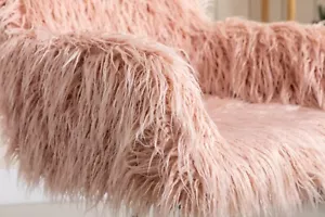 HengMing Modern Faux Fur Home Office Chair, Fluffy Girls Makeup Vanity Chair - Picture 1 of 12