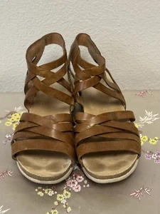 Dansko Women’s 6.5-7 Brown Leather wedge clog heels Strappy Sandals - Picture 1 of 7
