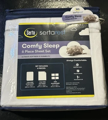 Sertarest Comfy Sleep 6-Piece CAL KING White 1 Fitted Sheet 1 Flat Sheet &4Cases - Image 1 of 2