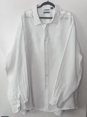 Men's Big & Tall 4TGE Long Sleeve 100% Linen Shirt Bright Classic White Timeless - Image 1 of 4