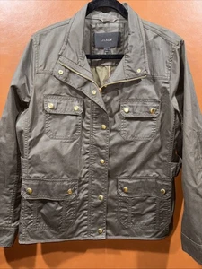 J CREW Mossy Brown Downtown Jacket L Resin Coated Twill Field Utility Military - Picture 1 of 11