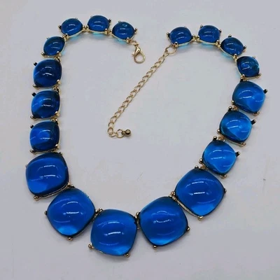 Collar Estilo Gripoix Azul Cabujón Tono Dorado Graduado Jalea Vientre 18.5 pulgadas Foto 1 de 4