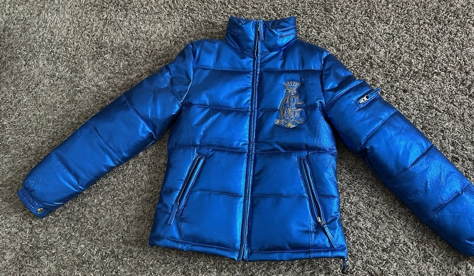 Chaqueta acolchada Christian Audigier Ed Hardy azul bordada talla pequeña rara Foto 1 de 4