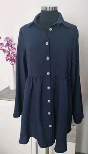 Damen Kleid Long Bluse Shein Blau Gr. XS 34 - Bild 1 von 6