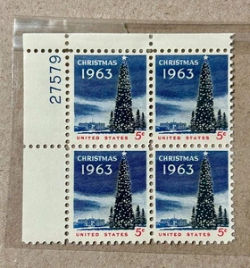 Scott #1240, Christmas Tree & White House, 1963 Block (4) US 5¢, og, mnh, vf/xf - Picture 1 of 2