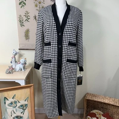Kathy Ireland Tweed Wool Blend Coat Duster Jacket Houndstooth Heritage NWT L - Image 1 of 4