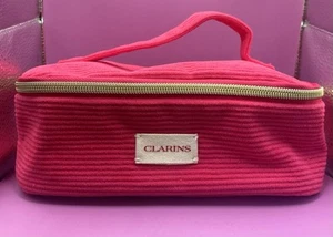 Clarins Makeup/Toiletry Bag - Pink cord fabric & gold zip - New Without Box - Picture 1 of 1