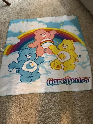 Vintage 2003 Care Bears Rainbow Fleece like  Throw Blanket Funshine 48x56 .  - Image 1 of 4