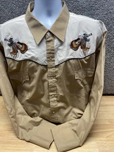 Ely Cattleman Herren 3XL Western Hemd Pearl Snap Khaki Bestickt Rodeo Cowboy - Bild 1 von 11
