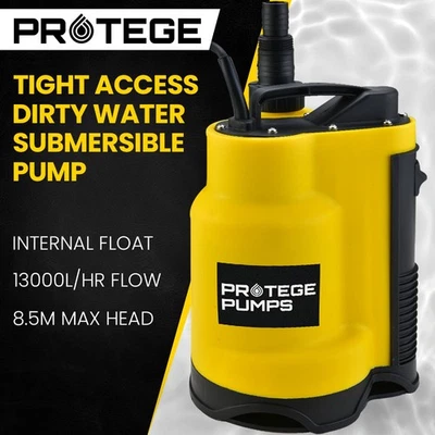 PROTEGE Dirty Water Submersible Sump Pump Tight Access Drainage Grey Float  - image 1 of 4