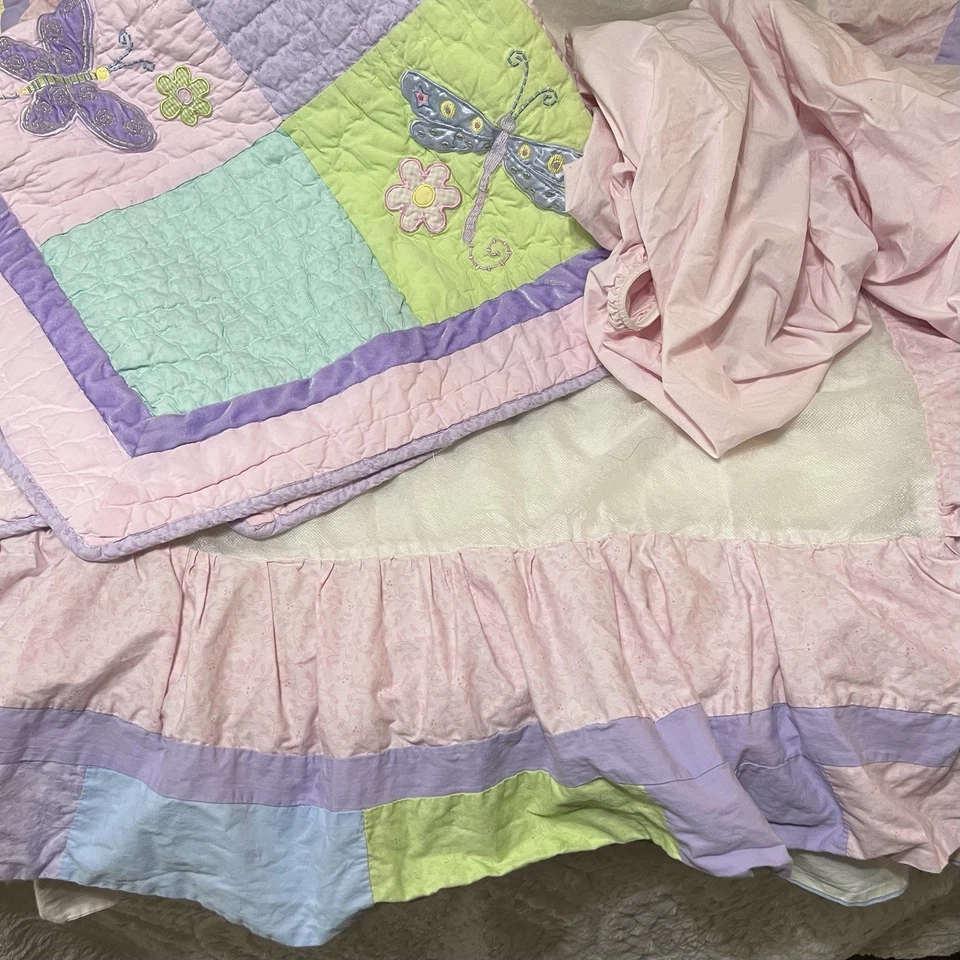 Juego de ropa de cama de cuna de bebé de colección años 90 Y2K 3 piezas retazos mariposa floral pastel terciopelo Foto 1 de 4