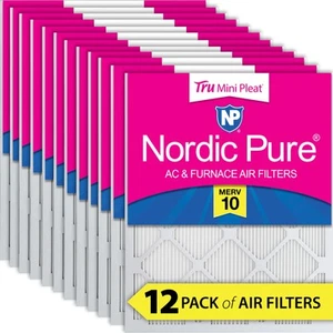 12x18x1 Nordic Pure Tru Mini Pleat MERV 10 AC Furnace Air Filters 12 Pack - Picture 1 of 7