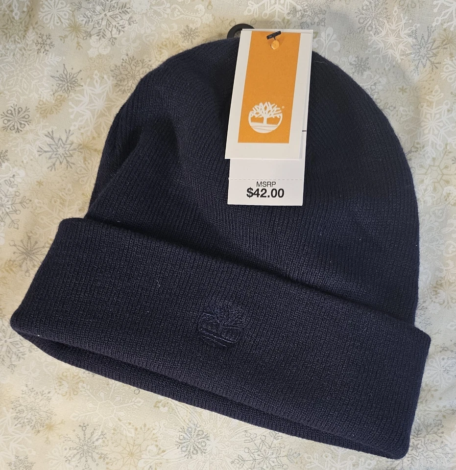 Timberland Men`s Embroidered Cuffed Knit Beanie (BLUE T100358C-451)