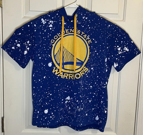 Golden State Warriors NBA Short Sleeve Paint Splatter Hoodie Mens Sz M Cover