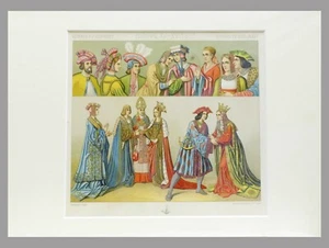 1888 EUROPE XV-XVI Costume de Racinet- Chromolithograph w/passepartout (02168) - Foto 1 di 2