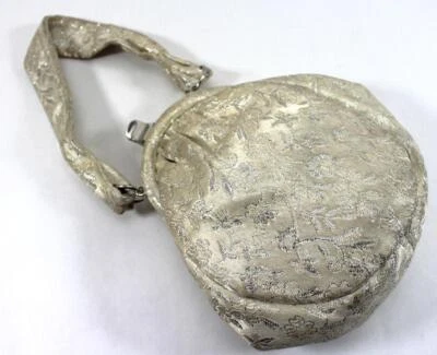 复古手提包 1950 年代中世纪晚装包象牙色带金属线 — 第 1/4 张图片