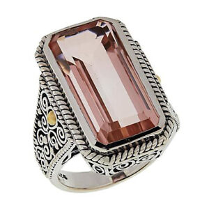 HSN Bali Designs Sterling & 18K Gold Morganite & Quartz Doublet Ring Size 7
