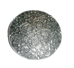 Gorgeous Large Pewter Floral Antique Repro Metal Shank Button 1-9/16" Pewter Clr - Picture 1 of 5