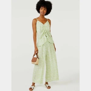 Scoop Women's Printed Wide Leg Ankle Pants, Mint Leaf, Large 12-14 - Picture 1 of 6