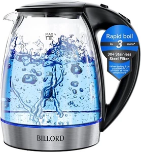 Electric Kettle - 1.8L Glass Kettle for Coffee & Tea, 2200W Hot Water Boiler, Fa - Picture 1 of 6