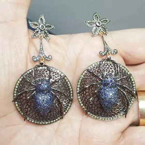 Ruby Sapphire Gemstone 925 Silver Anniversary Earrings Diamond 14K Gold Jewelry - Picture 1 of 6