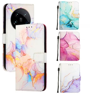 Leather Marble Wallet Cover Case For Xiaomi 13 14 Pro 14T Redmi 13 14C POCO F6 - Picture 1 of 18